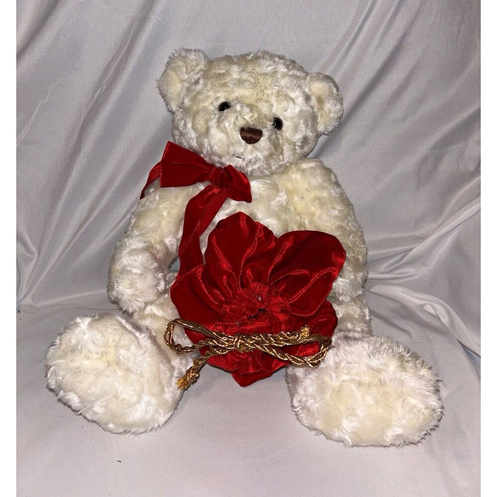 GUND White Teddy Bear Plush w/ Red Ribbon & Heart